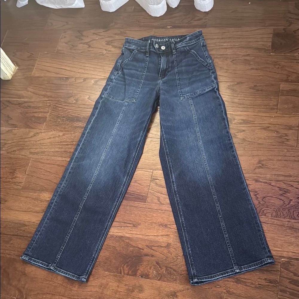 wide leg front inseam high waisted jeans